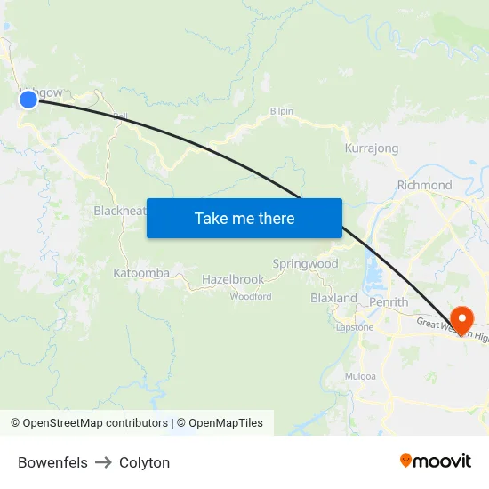 Bowenfels to Colyton map