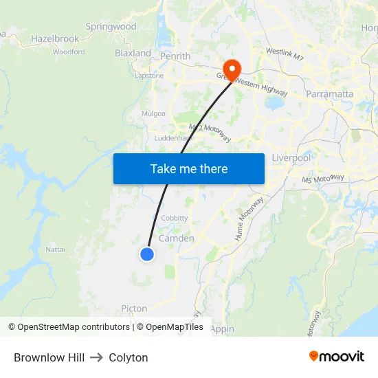 Brownlow Hill to Colyton map