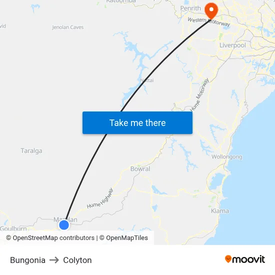 Bungonia to Colyton map