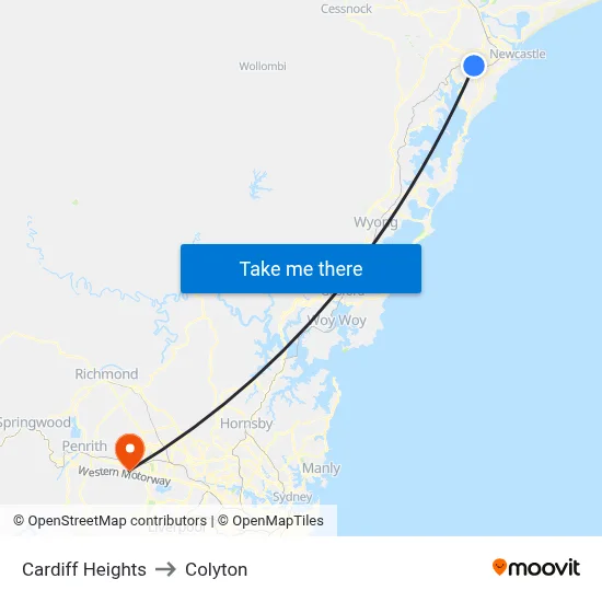 Cardiff Heights to Colyton map