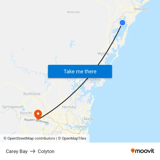 Carey Bay to Colyton map