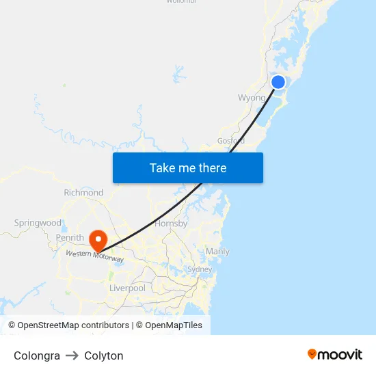 Colongra to Colyton map