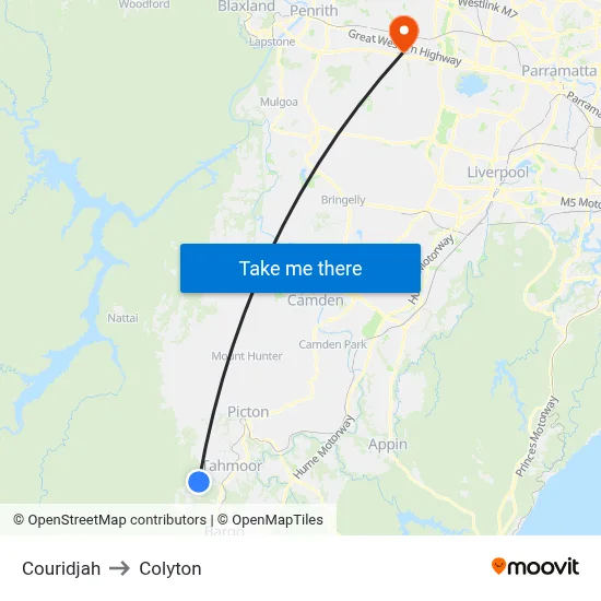 Couridjah to Colyton map