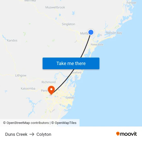 Duns Creek to Colyton map