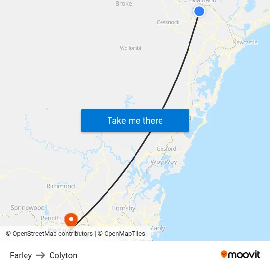 Farley to Colyton map
