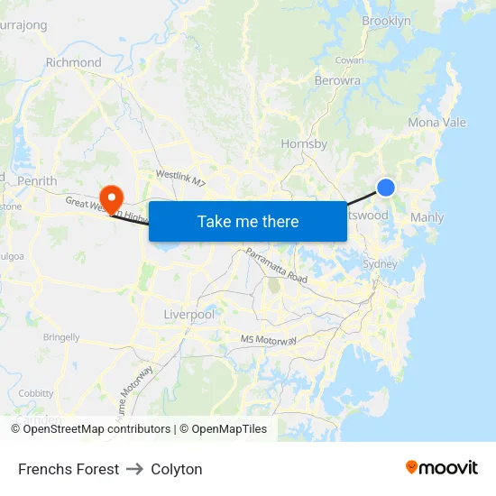 Frenchs Forest to Colyton map