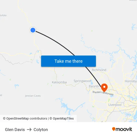 Glen Davis to Colyton map