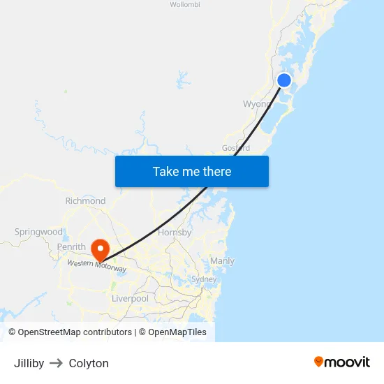 Jilliby to Colyton map