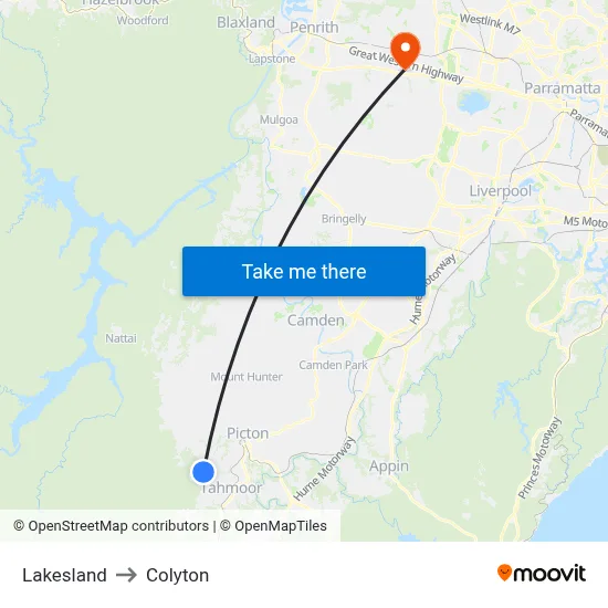 Lakesland to Colyton map