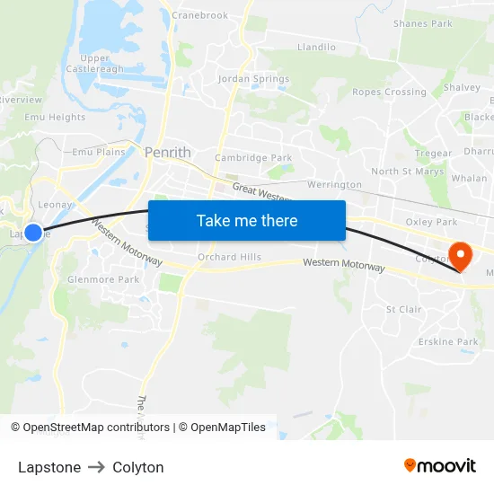 Lapstone to Colyton map