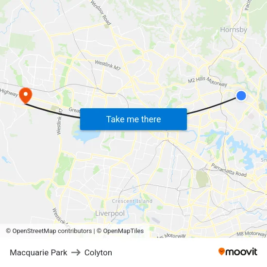 Macquarie Park to Colyton map