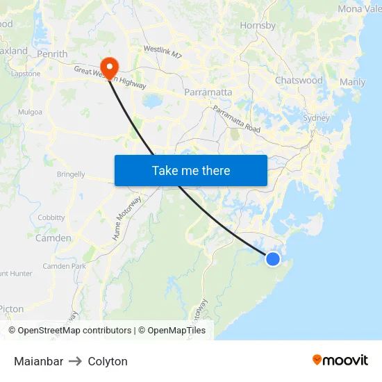 Maianbar to Colyton map