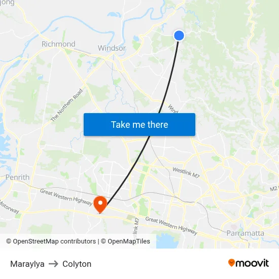 Maraylya to Colyton map