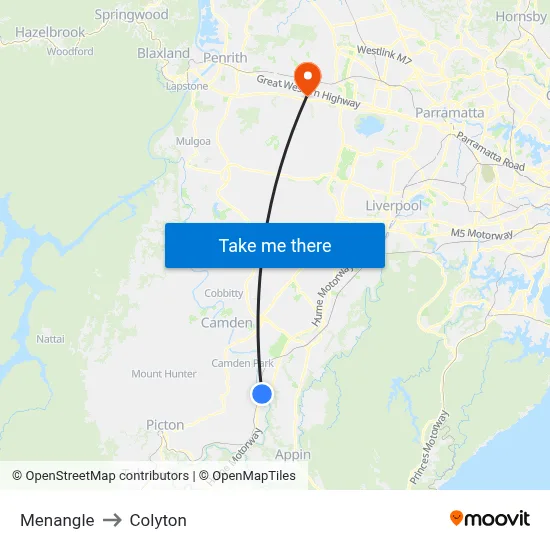 Menangle to Colyton map