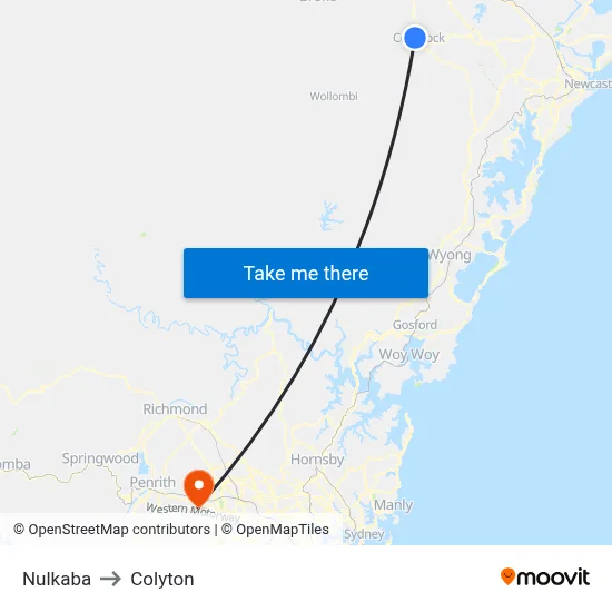 Nulkaba to Colyton map
