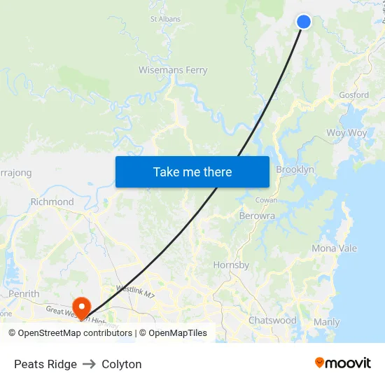 Peats Ridge to Colyton map