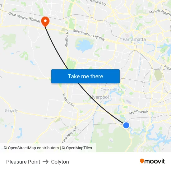 Pleasure Point to Colyton map