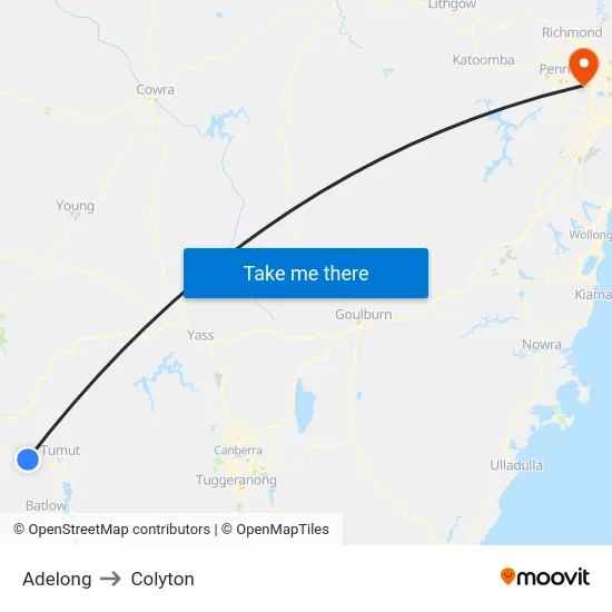 Adelong to Colyton map