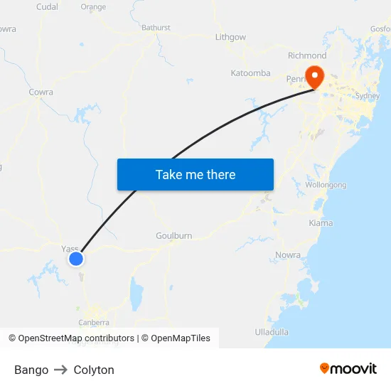 Bango to Colyton map