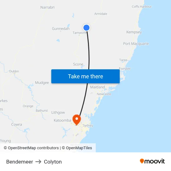 Bendemeer to Colyton map