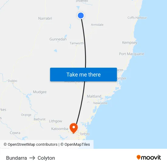 Bundarra to Colyton map