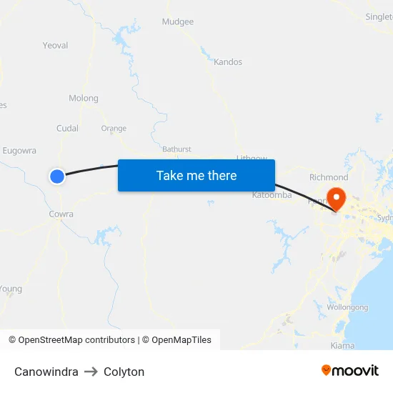 Canowindra to Colyton map