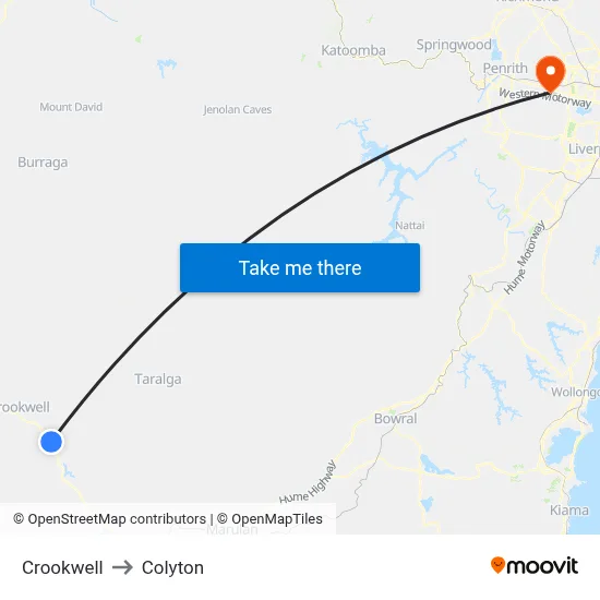 Crookwell to Colyton map