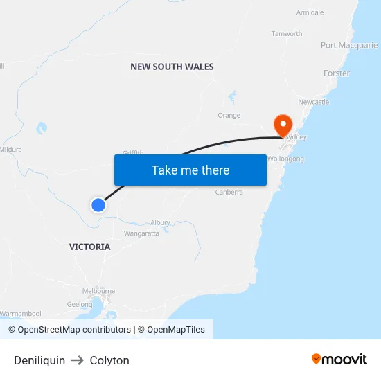 Deniliquin to Colyton map