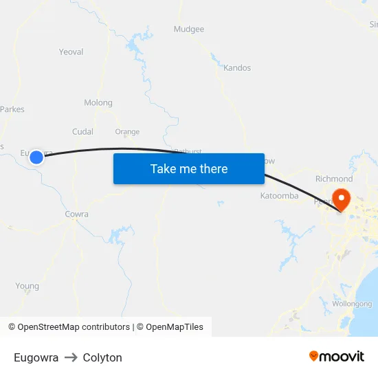 Eugowra to Colyton map