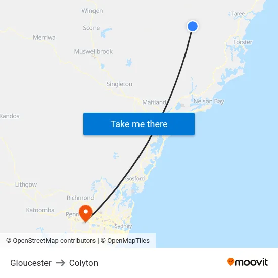 Gloucester to Colyton map