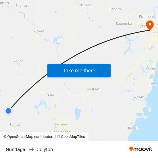 Gundagai to Colyton map