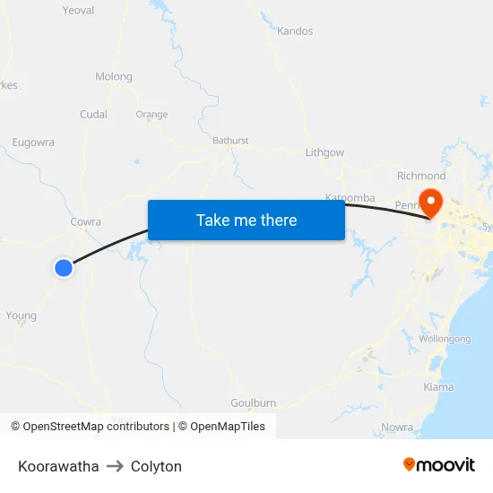 Koorawatha to Colyton map