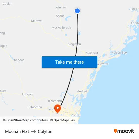 Moonan Flat to Colyton map