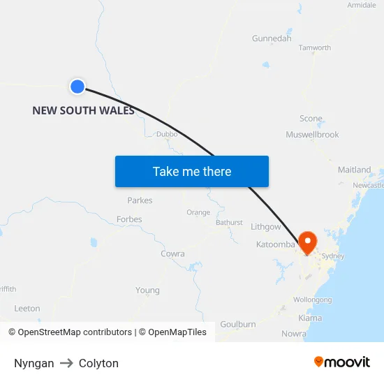 Nyngan to Colyton map