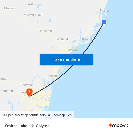 Smiths Lake to Colyton map