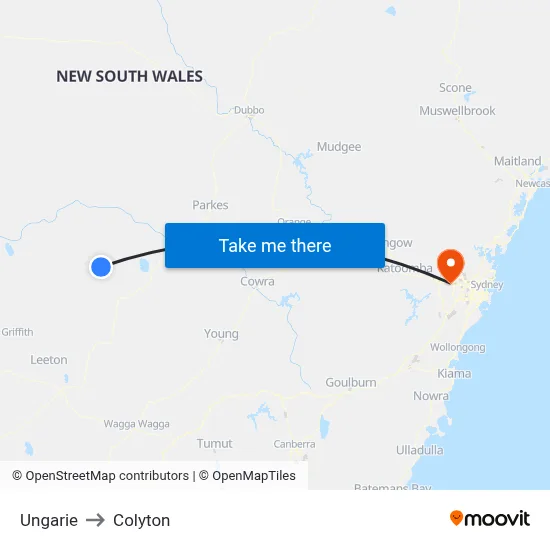 Ungarie to Colyton map