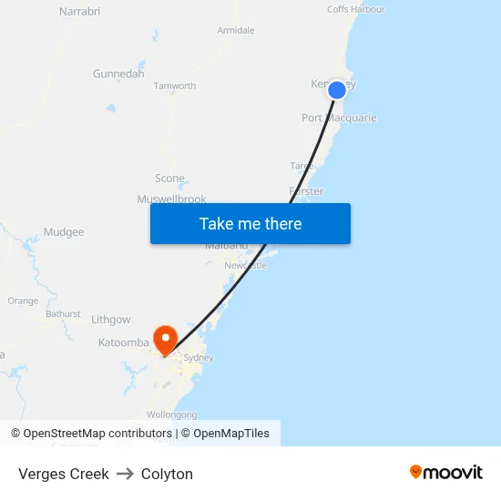 Verges Creek to Colyton map