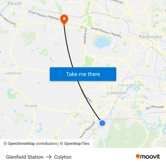 Glenfield Station to Colyton map