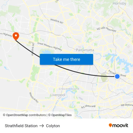 Strathfield Station to Colyton map
