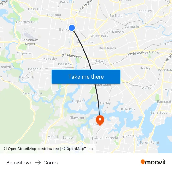 Bankstown to Como map