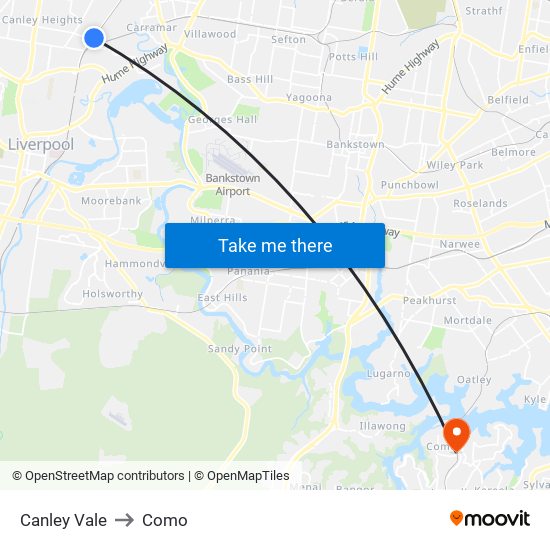 Canley Vale to Como map