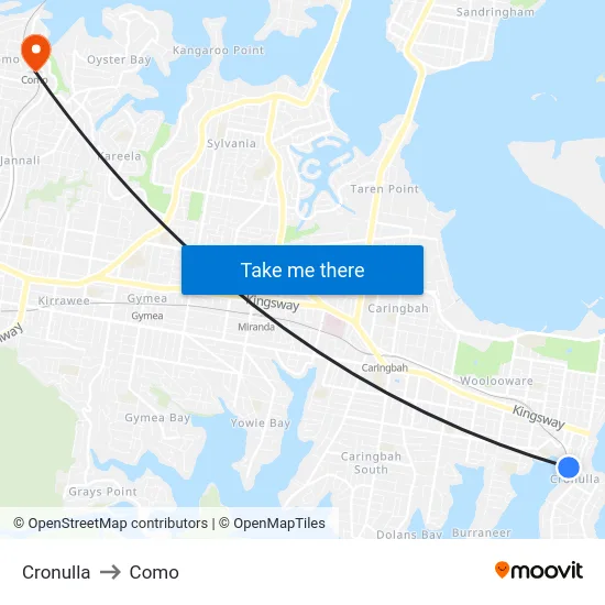 Cronulla to Como map