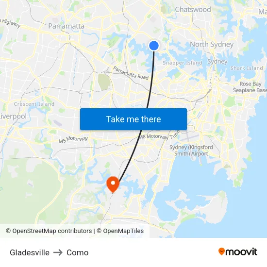 Gladesville to Como map