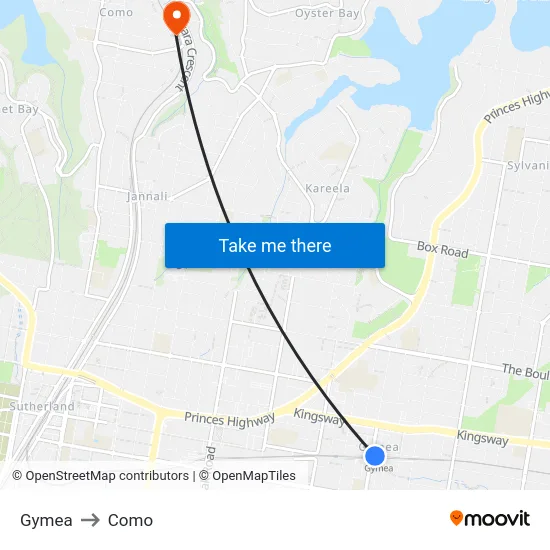 Gymea to Como map