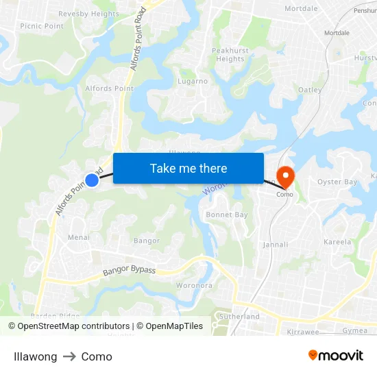 Illawong to Como map