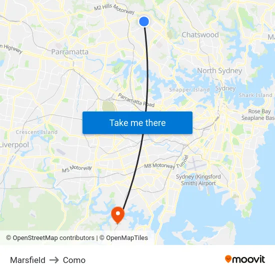 Marsfield to Como map