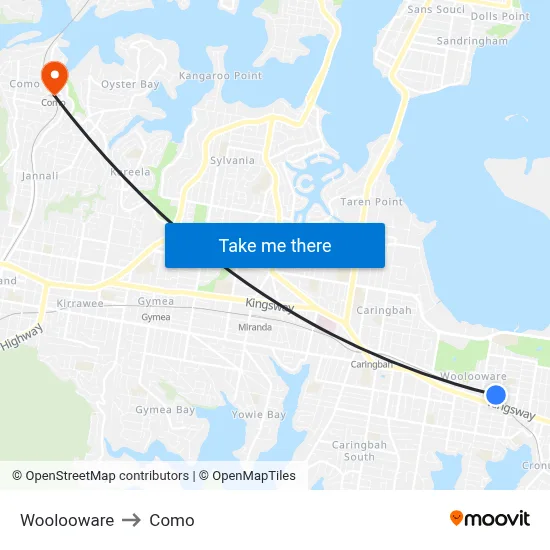 Woolooware to Como map