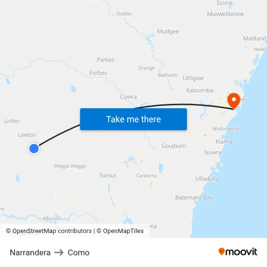 Narrandera to Como map
