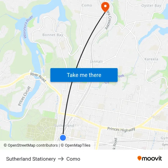 Sutherland Stationery to Como map