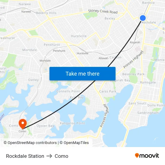 Rockdale Station to Como map